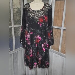 Torrid Black and Pink Floral Lace Long Sleeve Dress